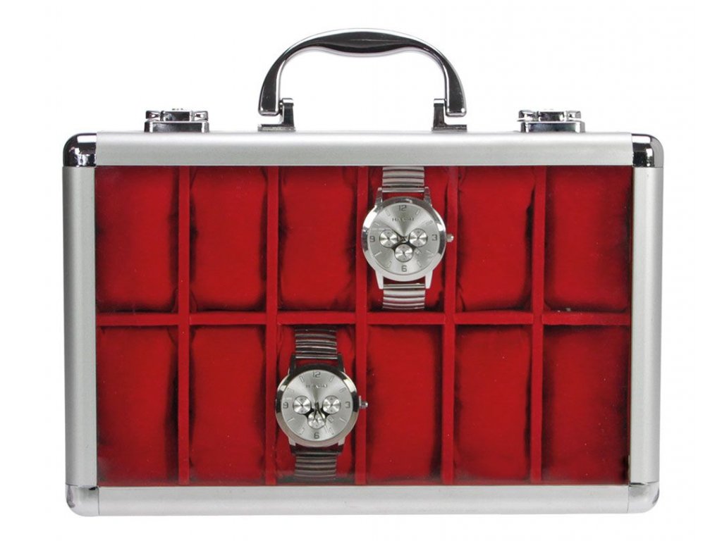Hliníkový kufřík CLASSIC na hodinky – vínově červený samet
