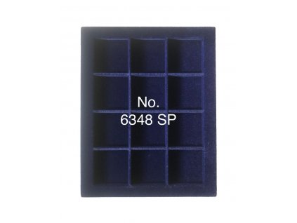 Plato potažené královsky modrým sametem, 12 polí o rozměru 48 x 48 mm, malý formát