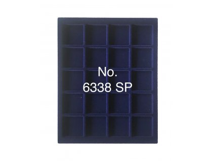 Plato potažené královsky modrým sametem, 20 polí o rozměru 38 x 38 mm, malý formát