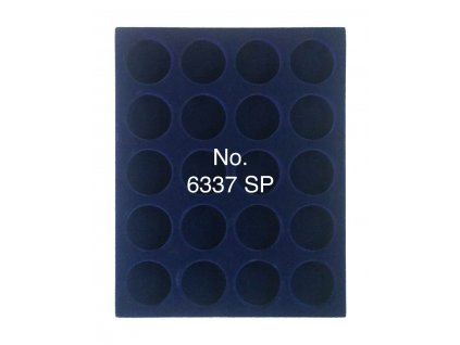 Plato potažené královsky modrým sametem, 20 polí o průměru 37,5 mm, malý formát