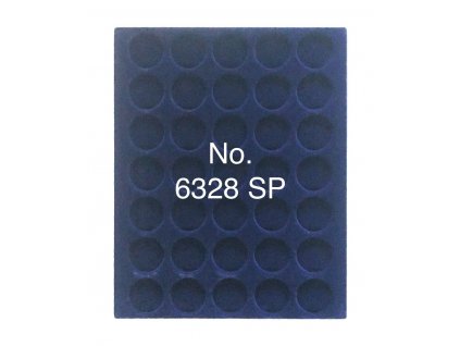 Plato potažené královsky modrým sametem, 35 polí o průměru 27,5 mm, malý formát