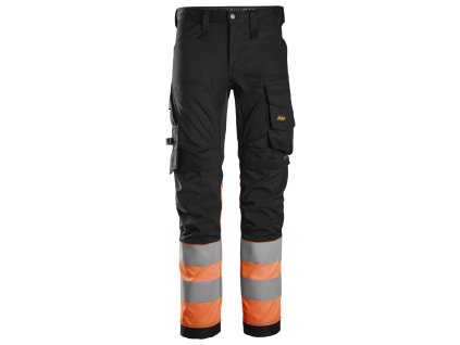 Reflexní kalhoty AllroundWork Stretch pracovní třída 1 černé/oranžové (Velikost 44)