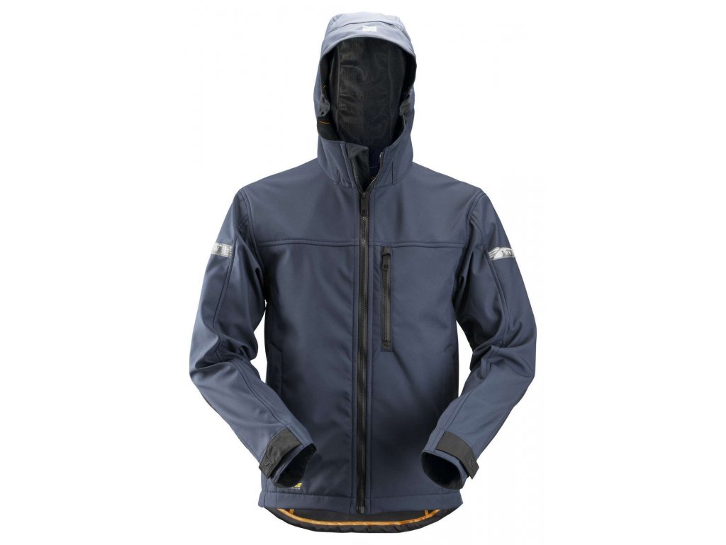 Softshellová bunda AllroundWork s kapucňou pánska tmavo modrá vel. XXXL Snickers Workwear (Veľkosť XS)