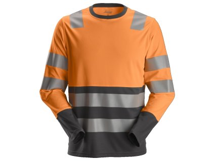 Tričko AllroundWork reflexné s dlhým rukávom, tr. 2 Oranžovočierny Snickers Workwear (Veľkosť XS)