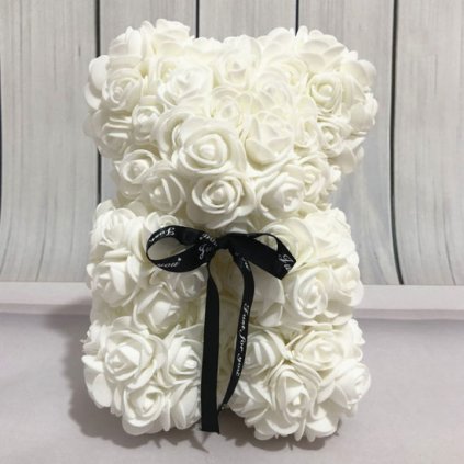 Mini Rose Bear Baby Rose Bear Faux Roses Teddy Bear White