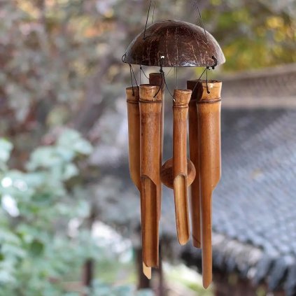 Natural Coconut Shell Bamboo Wind Chimes Bell Garden H 1