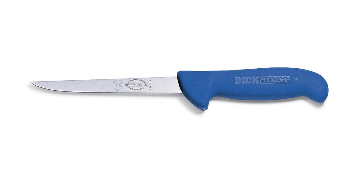 F. Dick ErgoGrip 18 cm poloohebný vykošťovací filetovací nůž – modrý