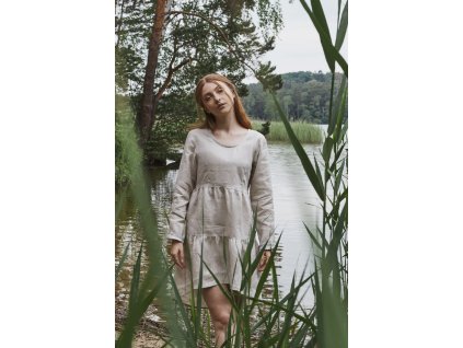 Lněné šaty kanýrové ENSŌ Blažená (béžová)