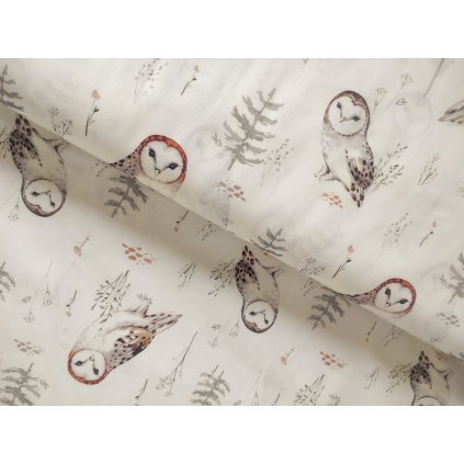 100% Bavlna 135g - Sova popelín digital