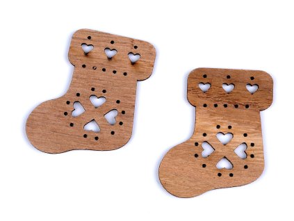 Vánoční dřevěné ozdoby k nalepení / k zavěšení (Varianta 1 hnědá přírodní punčocha, Balení 2 ks)