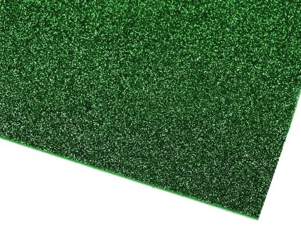 Výprodej - Samolepicí pěnová guma Moosgummi s glitry 20x30 cm, zelená - 2ks