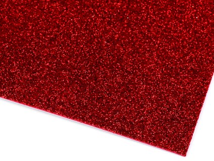 Výprodej - Samolepicí pěnová guma Moosgummi s glitry 20x30 cm, červená - 2ks