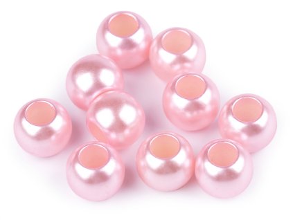Výprodej - Plastové perly s velkým průvlekem 11x15 mm - růžová sv. 10ks