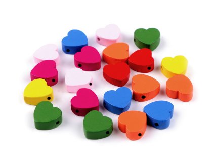 Dřevěné korálky srdce Ø15 mm (Varianta mix, Balení 20 ks)