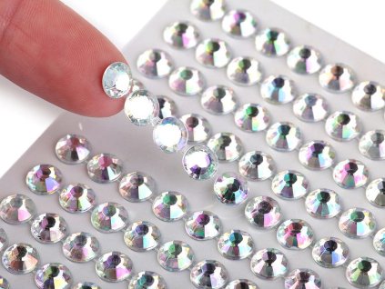 Samolepicí kamínky AB efekt na lepicím proužku Ø6 mm (Varianta crystal AB, Balení 1 karta)