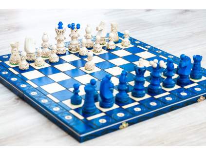 Királyi fa sakk-készlet (kék)  + Ingyenes szállítás
