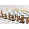 KLASSZIKUS fa sakk-készlet feltekerhető barna sakktáblával