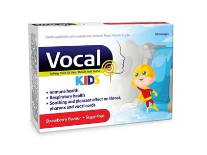 Vocal KIDS bez cukru s jahodovou príchuťou 24 pastiliek