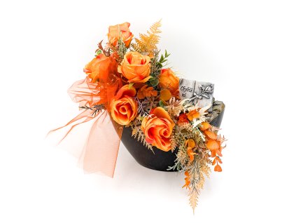 Smuteční miska s růžemi - oranžová