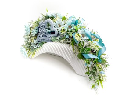 Aranžmá smuteční s modrou stuhou