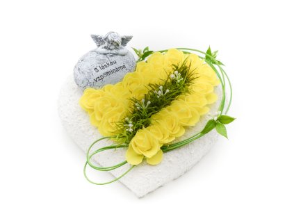 Betonové srdce s růžičkami - žluté