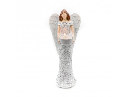 Keramický anděl na svíčku - bílý