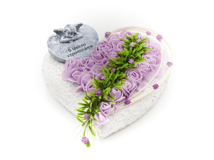 Betonové srdce s růžičkami - fialové