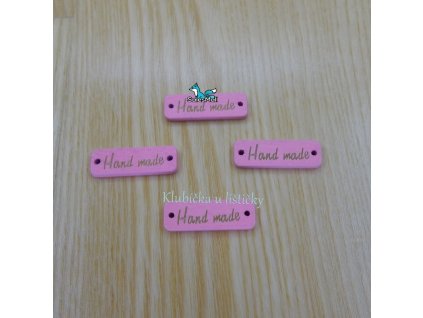 Nášivka Hand made růžová 30x10mm
