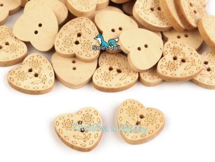 Knoflík dřevěný srdce 20mm