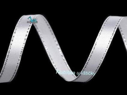 Atlasová stuha s lurexem 10mm návin 22,5m bílá