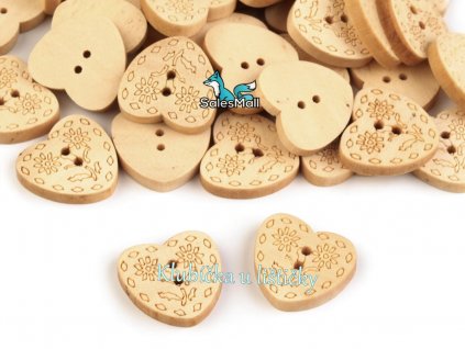 Knoflík dřevěný srdce 15mm