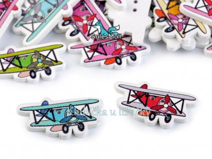 Knoflík dřevěný letadlo