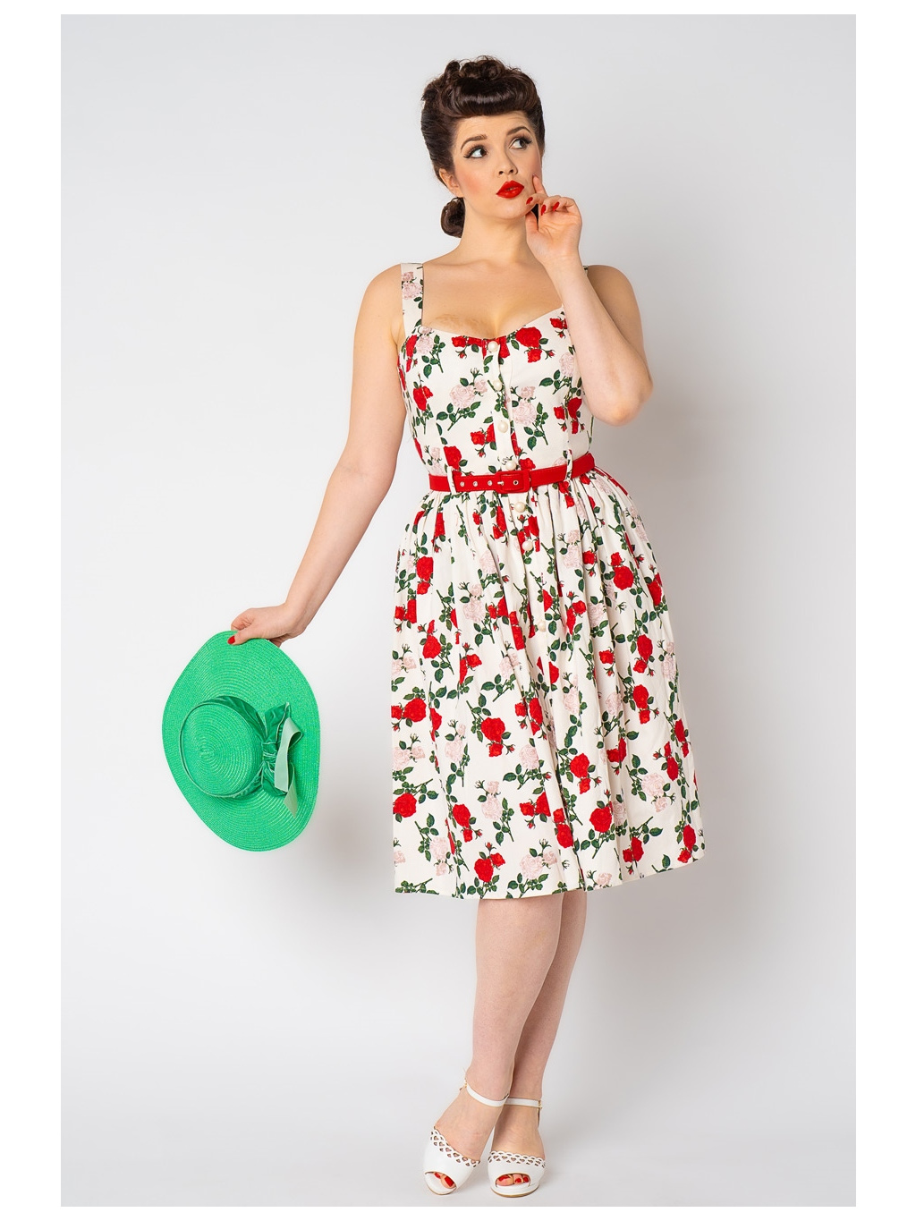 Romantyczna sukienka retro Jemima – wzór róży