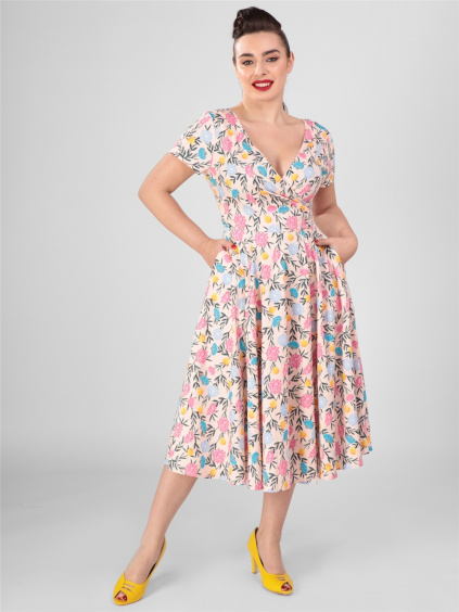 Retro květinové šaty Maria s obálkovým výstřihem XS, S, M, L
