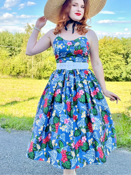 Sukienka retro na ramiączkach Jade tropical