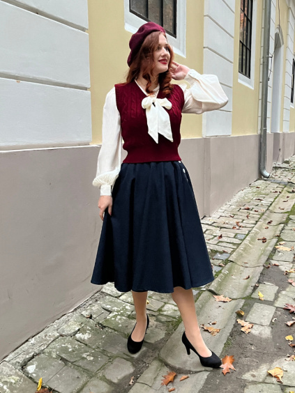 Retro pletená vesta - vínová