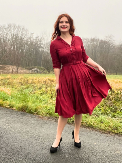 Retro košilové šaty Lucille - vínové