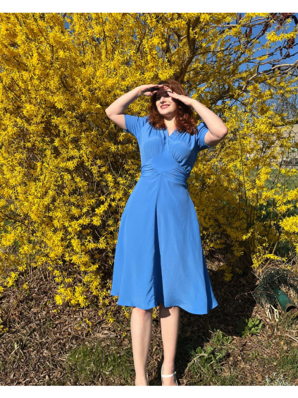Retro šaty dle střihu ze 40. let Ruby – Palace blue