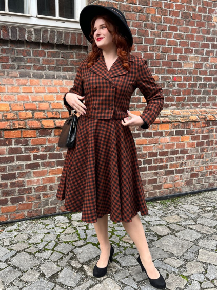 Vlněné sako do pasu - cooper/black tartan