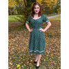 Retro šaty Francoise - zelené s krémovým puntíkem