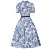 Košilové midi šaty ve stylu 40. let Mabel - Navy Big Ben