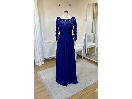 Modré šifónové šaty s krajkou