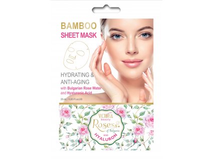 Victoria Beauty Textilní bambusová pleťová maska Roses and hyaluron s kyselinou hyaluronovou 25 ml