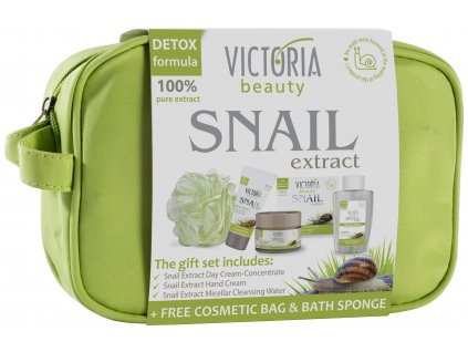 Victoria Beauty Snail Extract Dárkový set Pleťový krém 50 ml micelární voda 100 ml krém na ruce 50 ml masážní houba  a kosmetická taštička zdarma, 5 ks