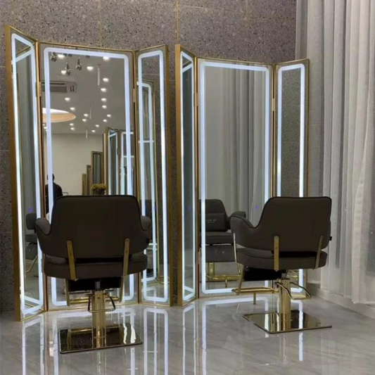 Kadeřnické zrcadlo LED S5 hliníkový zlatý rám 200x70x30 STD – fotografie 1