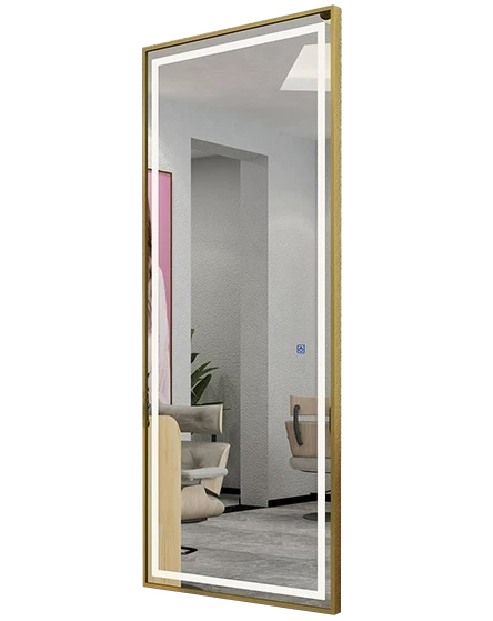 Kadeřnické zrcadlo 70-3 s LED osvětlením, hliníkový zlatý rám 180x70 STD – fotografie 2