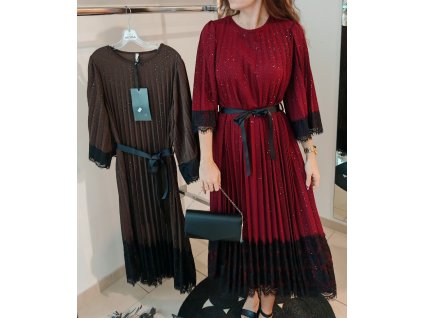 Plisované midi šaty s krajkou