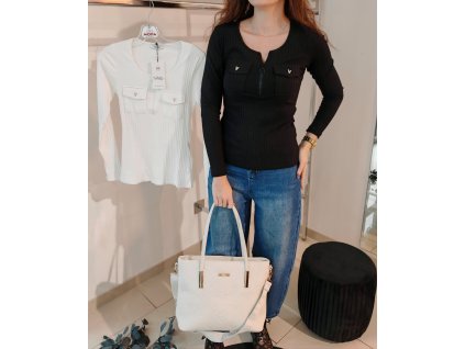 Žebrované tričko s kapsami a zipem