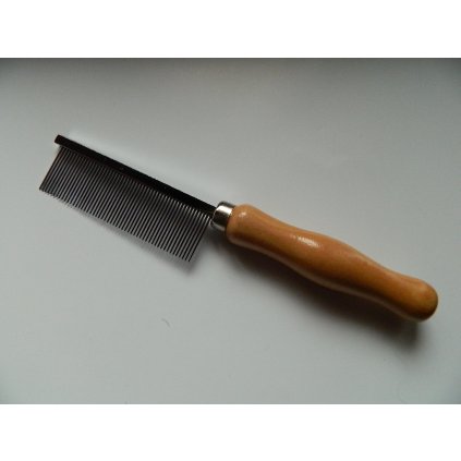 Hřeben kovový - chrom, dřevěná rukojeť, hustý 40z
