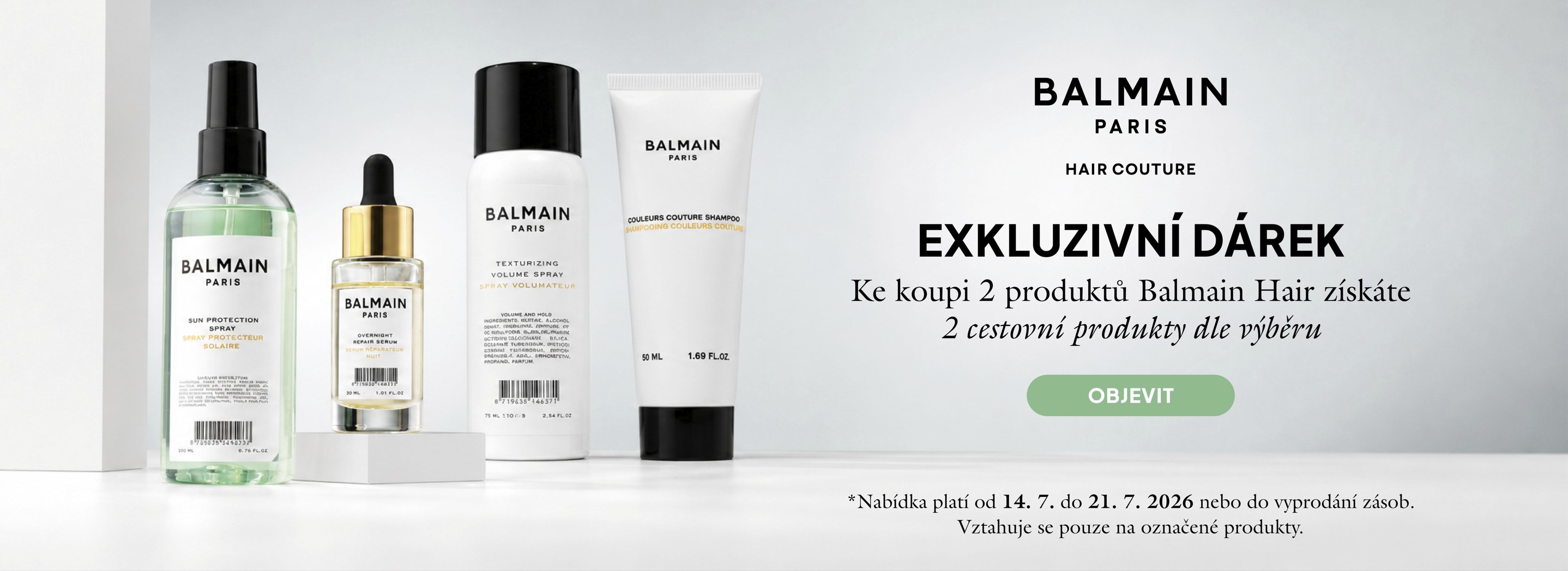 Cestovní balení zdarma při nákupu dvou produktů Balmain
